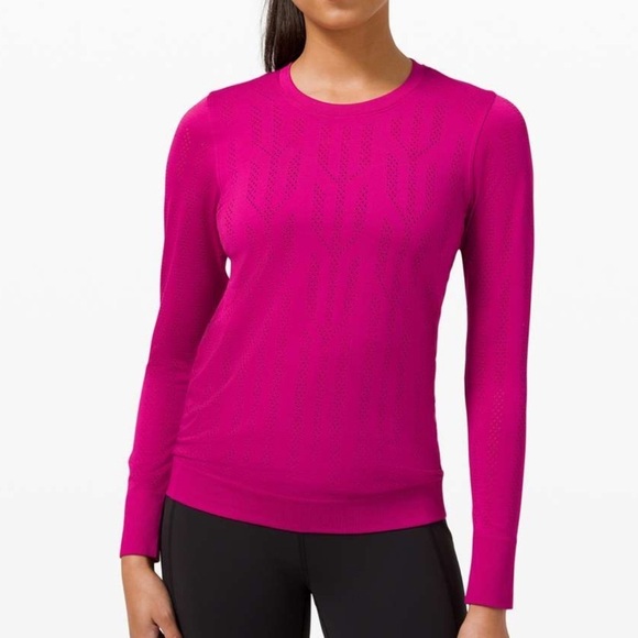 lululemon athletica Sweaters - Lululemon Swiftly Breathe Long Sleeve Fletching Lines Ripened Raspberry Size 4